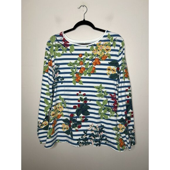 Talbots The Talbots Tee Stripe Fruit Flower Long Sleeve Womens Plus Size 2X - Picture 1 of 8